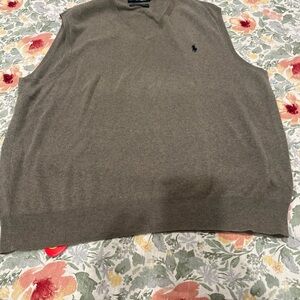 Vintage Polo Ralph Lauren Pima Cotton Sweater Vest Mens XL Gray V Neck Classic